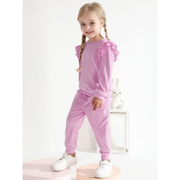 Girls Fall Clothes Sets Kids Casual Long Sleeve Tops Pants Sweatsuit 2Pcs Tracksuit Outfits, Size 2-10 Years Old