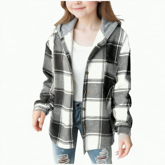 Girls Fall Dresses Fall Clothes For Girls Girls Flannel Long Sleeve Shirts Button Down Plaid Shacket Jackets Casual Blouses Tops