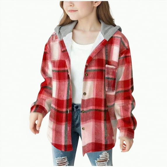 Girls Fall Dresses Fall Outfits For Girls Boys Girls Casual Flannel Plaid Hoodies Fall Fashion Button Down Shirts Long Sleeve Cute Lightweight Jacket Coats