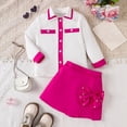 thumbnail image 1 of Girls Fall Fashion Color Collision Long Sleeves Lapel Shirt Beaded Bow Dress Pants Two PC Set, 1 of 6