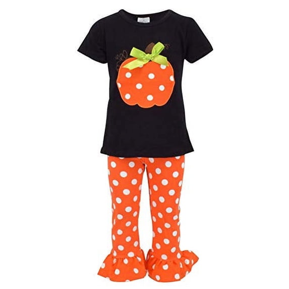 Girls Fall Fashion Halloween Polka Dot Pumpkin Outfit (2t)