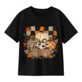 thumbnail image 1 of Girls' Fall Leopard Pumpkin Bow Graphic T-Shirt, Autumn Short Sleeve Shirt, 1 of 7