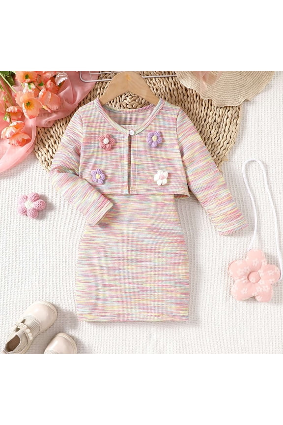 Girls Fall New Sweet Knitted Skirt Suit Dress + Long Sleeve Three Flowers Jacket Two Cute Outfits with Leggings Sporty