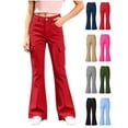thumbnail image 1 of Girls Fall Outfit Flared Cargo Pants Soft Stretch High Waist Bell Bottoms with Side Pockets for Tween Girls 5-15Y, 1 of 8
