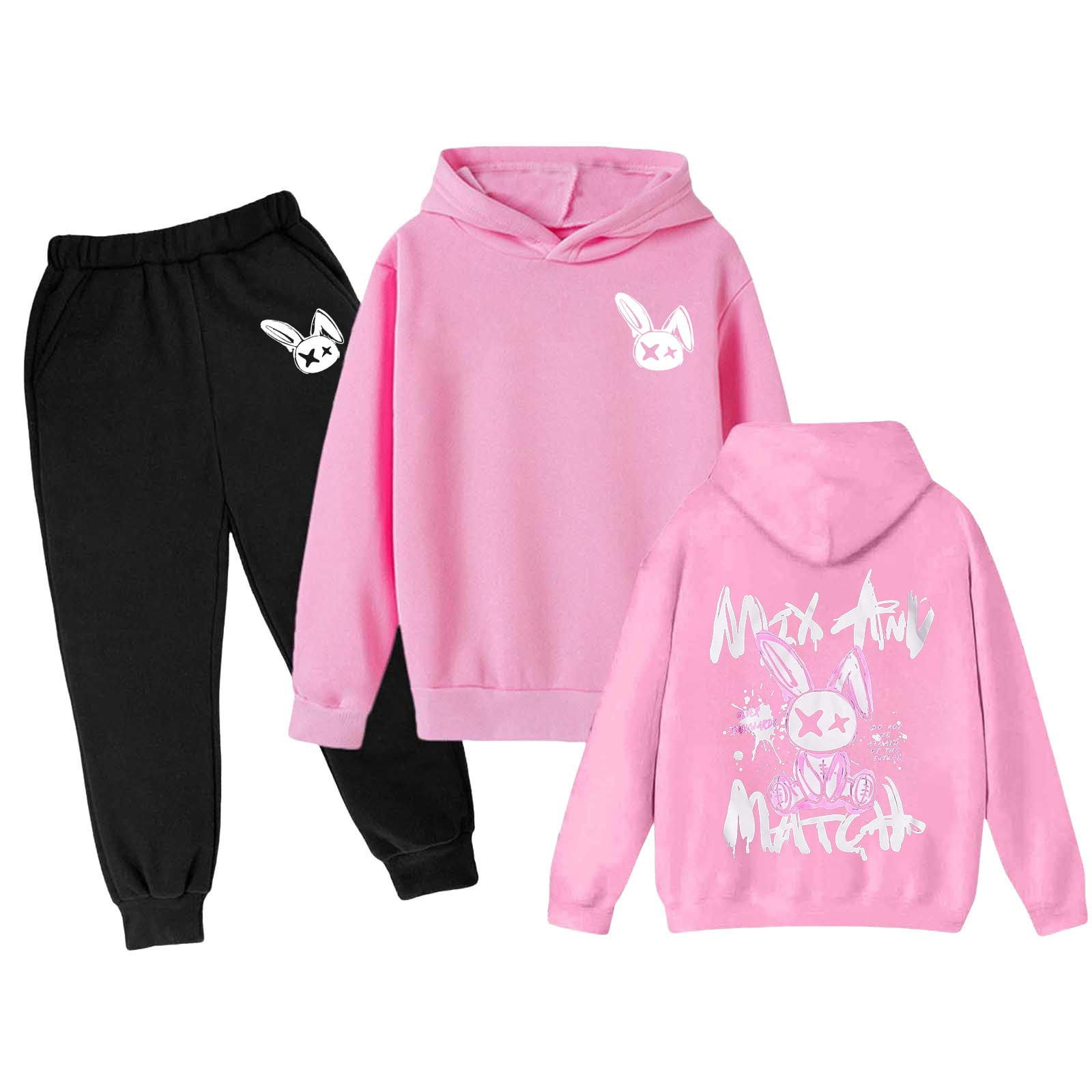 2Pcs Girls Short Sleeve Outfit Set Pink Rabbit T - Shirt and Floral Leggings
