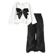 thumbnail image 1 of Girls Fall Outfits Set Lightweight Casual Cute Long Sleeve Graphic T Shirts and Cargo Pants Kids Clothes Black 10, 1 of 7