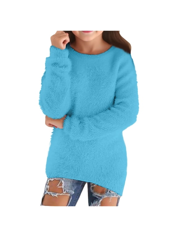 Girls Fall Outfits Size 10-12 Cozy Sweaters for Girls Fleece Fuzzy Gradient Long Sleeve Fall Pullover Fluffy Crewneck Wool Christmas Winter Clothes