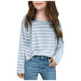 thumbnail image 1 of Girls Fall Outfits Tween Girl Clothes Girls Casual Long Sleeve T Shirts Kids Loose Soft Striped Color Block Tunic Tops Fall Tees Blouses Blue 10-11 Years, 1 of 5