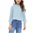 thumbnail image 1 of Girls Fall Puff Sleeve Tops Long Sleeve Chiffon Shirt Girl Fashion Ruffle Cuffs Pullover Crew Neck Blouses (Blue 11 Years), 1 of 6