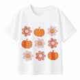 thumbnail image 1 of Girls' Fall Pumpkin Flower Graphic T-Shirt, Cute Autumn Daisy 100% Cotton Short Sleeve Shirt, 1 of 7