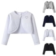 thumbnail image 1 of Girls Fall Solid One Button Rhinestone Heart Knit Shrug Cardigan, Soft Cropped Bolero Sweater Jacket for Kids Ages 1-13 White, 1 of 9