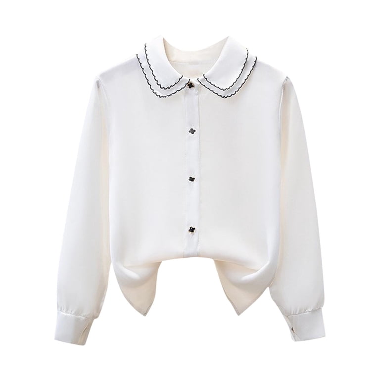 Girls Fall Trendy Tops New Girl's Long Sleeve Button down Blouse Solid  Casual Collared Ruffle Shirt Tops Uniform Dress Shirts White 12 Years -  Walmart.com