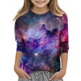 thumbnail image 1 of Girls Fall Tshirts Starry Sky Print Round Neck 3/4 Sleeve Children Purple Girls Fall Tops Casual for 3-4 Years, 1 of 4