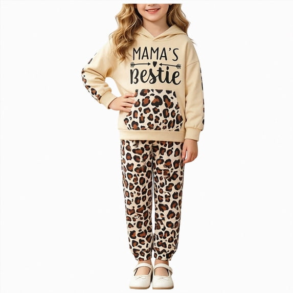 Girls Fall Winter Hooded Sweatshirt + Print Pants 2PCs Fashion Set