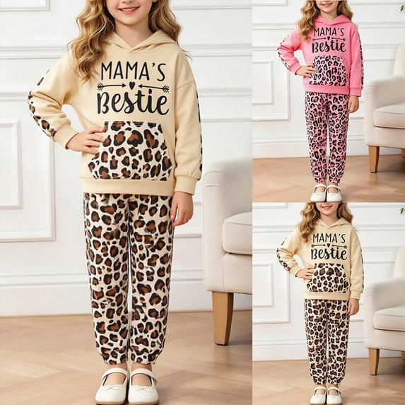 Girls Fall Winter Hooded Sweatshirt + Print Pants 2PCs Fashion Set