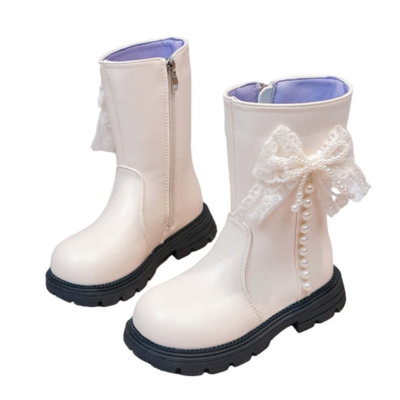 Long Fall Boo Girls Fall Winter Knee High Dress Boots Lace Bow Pearl Side Zipper Pu ...