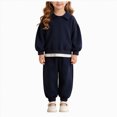 thumbnail image 1 of Girls Fall Winter Outfit Set Toddler Kids Casual Sports Set Baby Solid Color Hoodie Set 6-24 Months 2T 3T 4T 5T 6T Children Dark Blue,5-6 Years, 1 of 4