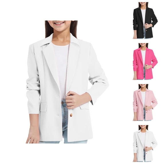 Girls Fashion Blazers Jacket Long Sleeve Notched Collar Lapel Inner Pocket Open Front Casual Kids Suit Professional Style for Youth