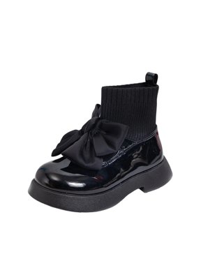 Girls Fashion Booties With 3D Bow Decor Stretchy Elastic Top Slip On Chunky Platform Sole Warm Ankle Boots For Little Toddler Girls Daily