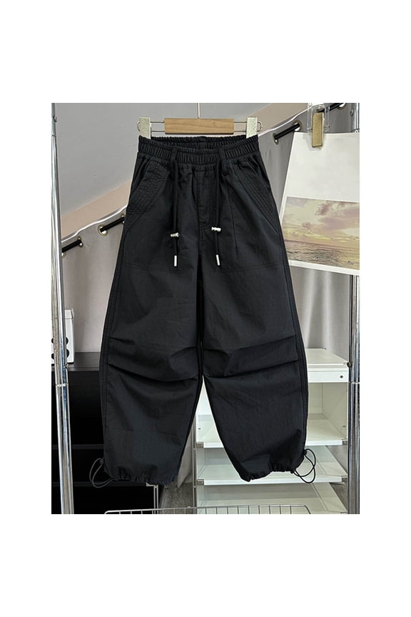 Girls Fashion, Cargo Pants for Girls Drawstring Waist Y2K Wide Leg Trousers with Pockets, 3-15 Years