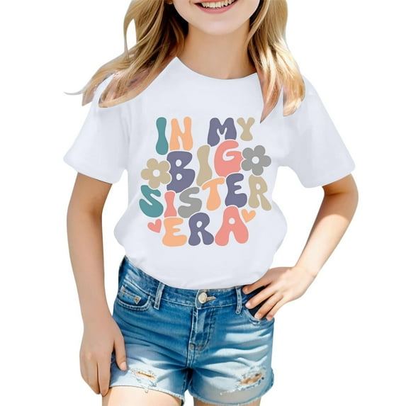 Girls Fashion Casual Letter Round Neck Short Sleeved T Shirt Top - Soft Breathable Fabric - 1-13 Years - Size 100-160