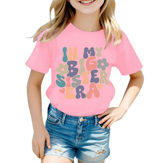 Girls Fashion Casual Letter Round Neck Short Sleeved T Shirt Top - Soft Breathable Fabric - 1-13 Years - Size 100-160