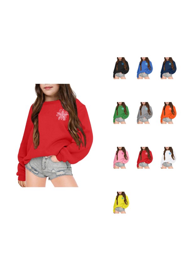 Girls' Fashion Casual Printed Long Sleeved Hoodie Top