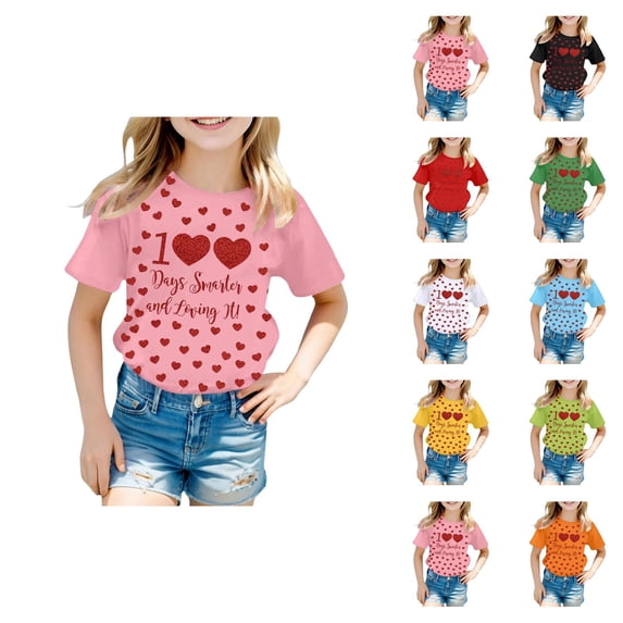 Girls Fashion Casual Short Sleeve T-Shirt with Prints, Loose Fit Round Neck Top for Back to School Season