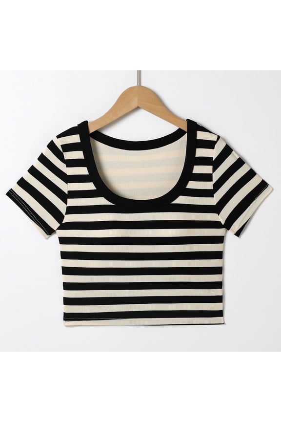 Girls Fashion Clothes, Teen Striped Tshirts with Chest Pads Crop Tops, Teen Girl T Shirt, Shirts for Teen Girls(14-19 Years Old)