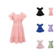 thumbnail image 1 of Girls Fashion Dress Off Shoulder Short Sleeve Princess Dress Solid Color Waist Cinched Sundress with Ruffle Hem Summer Casual and Vacation Outfit for Girl 4-13 Years, 1 of 10