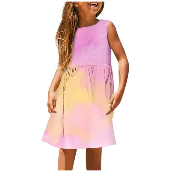 Girls Fashion Dresses Dress Plus Size Pencil Dress Girls' Summer Sleeveless A Line Dress Stretchy Comfort Round Neck Casual with Gradient Print for Toddler Kids Beach & Outdoor Activities 11-12 Years