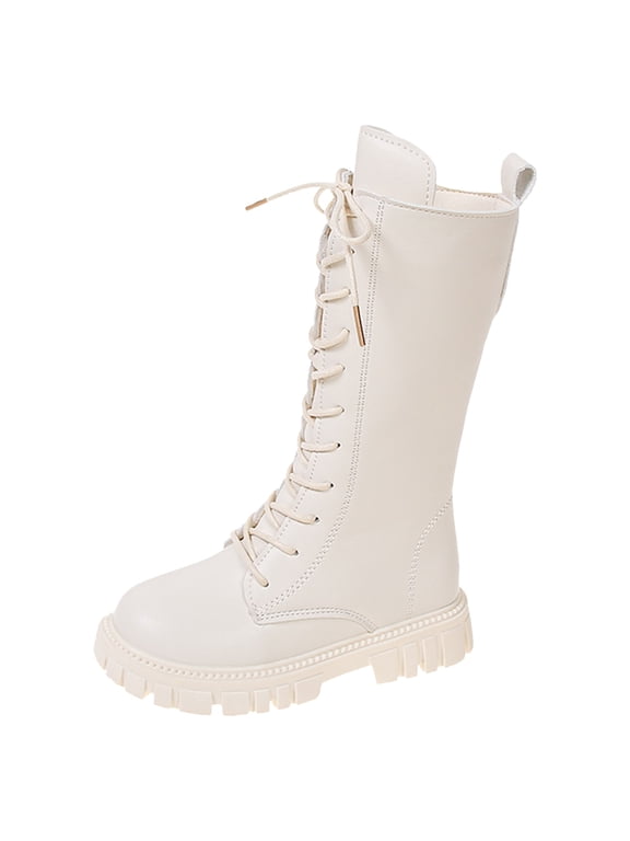 Girls Fashion Flat Boots Comfortable Soft Sole Leather Long Boots for Kids