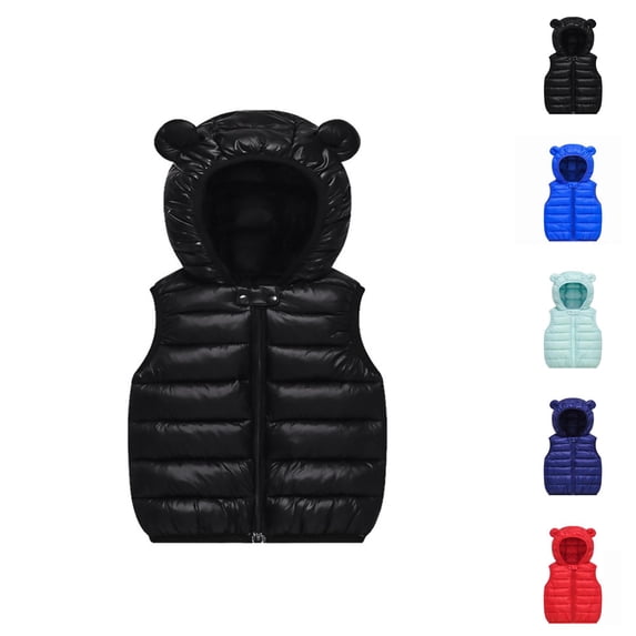 Girls' Fashion Girl Jacket Baby Boys Girls Hooded Vest Coat Winter Lightweight Sleeveless Bear Ears Zipper Up Jacket