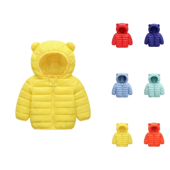 Girls' Fashion Girl Jacket Toddler Boys Girls Winter Long Sleeve Solid Coat Bear Ears Hooded Jacket Thicken Windproof Zipper Warm Outwear