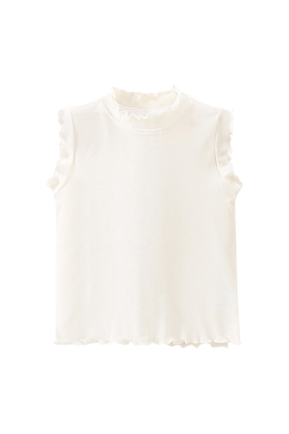 Girls' Fashion Girl Knit Trim Sleeveless Top for Kids Lightweight Summer Vest Bodice Edge Knit Tee for Girl 1 10 Years