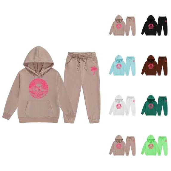 Girls Fashion Girl Set Child Toddler Boys Girls Long Sleeve Solid Warm Hoodie Pullover Tops Pants Kids Outfits Sweat Suit
