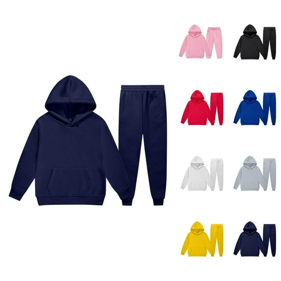 Girls' Fashion Girl Set Child Toddler Boys Girls Long Sleeve Solid Warm Hoodie Pullover Tops Pants Kids Outfits Sweat Suit