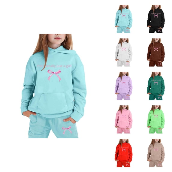 Girls' Fashion Girls Clothing Set Child Toddler Boys Girls Long Sleeve Solid Warm Hoodie Pullover Tops Pants Kids Outfits Sweat Suit
