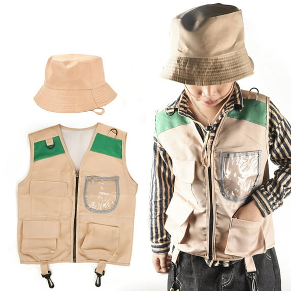 Girls Fashion Girls' Clothing Sets Kids Vest Hat With Pockets Dress Up Cargo Vest And Hat Set For Camping Fishing Exploration
