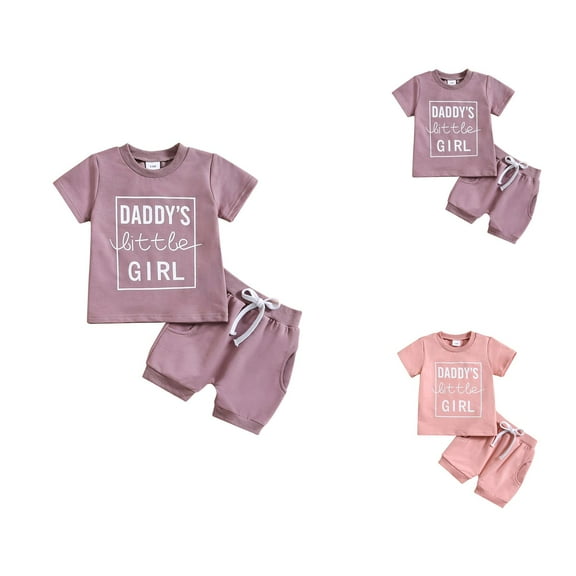 Girls' Fashion Girls Clothing Sets Toddler Girls Summer Short Sleeve Letter Prints Tops And Shorts 2PCS Outfits Clothes Set For Children Clothes