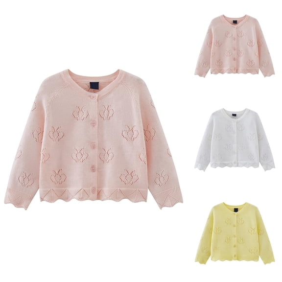 Girls Fashion Girls Coat Girls' Knitted Cardigan Lightweight Pure Non Sun Air Conditioning Sweater Coat Small Girls' Sweater Cardigan Suitable For 9M 6Y Olds