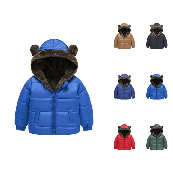Girls' Fashion Girls Jackets Toddler Boys Girls Winter Coat Bear Ears Hooded Jacket Reversible Wear Thicken Windproof Zipper Warm Outwear