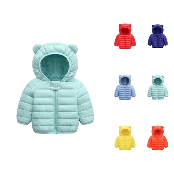 Girls Fashion Girls Jackets Toddler Boys Girls Winter Long Sleeve Solid Coat Bear Ears Hooded Jacket Thicken Windproof Zipper Warm Outwear