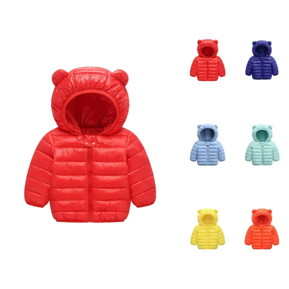 Girls' Fashion Girls Lightweight Jacket Toddler Boys Girls Winter Long Sleeve Solid Coat Bear Ears Hooded Jacket Thicken Windproof Zipper Warm Outwear