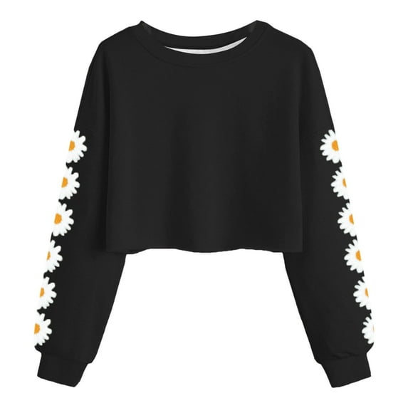 Girls' Fashion Girls Long Sleeve Shirt Kids Crop Tops Girls Long Sleeve Tee Shirts Cute Daisy Pinted Fashion Sweatshirt Pullover Top Black 10-11 Years