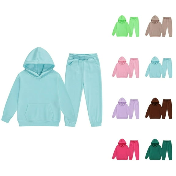 Girls' Fashion Girls Set Child Toddler Boys Girls Long Sleeve Solid Warm Hoodie Pullover Tops Pants Kids Outfits Sweat Suit