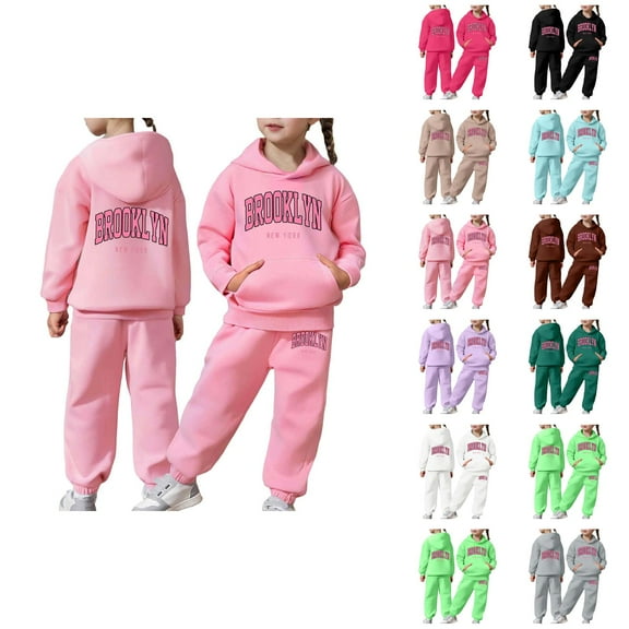 Girls' Fashion Girls Set Child Toddler Boys Girls Long Sleeve Solid Warm Hoodie Pullover Tops Pants Kids Outfits Sweat Suit