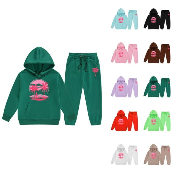 Girls' Fashion Girls Sets Child Toddler Boys Girls Long Sleeve Solid Warm Hoodie Pullover Tops Pants Kids Outfits Sweat Suit