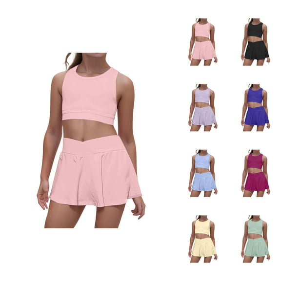Girls Fashion Girls Sets Girls Outfits & Set Toddler Playwear Active Summer Outfit Vest Romper Casual Sports Clothes For Kids Age 4 7 Comfortable Stretchy Waist