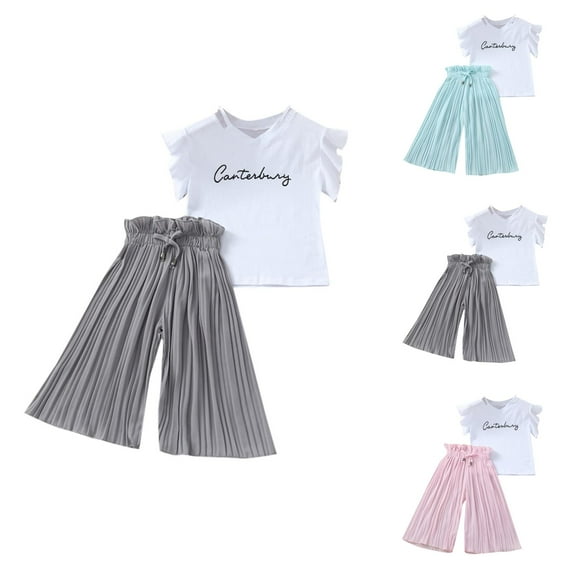 Girls' Fashion Girls Sets Outfits Tops+Ruffle Pants Kids Shirt T Loose Children Girls Baby Letter Girls Outfits&Set